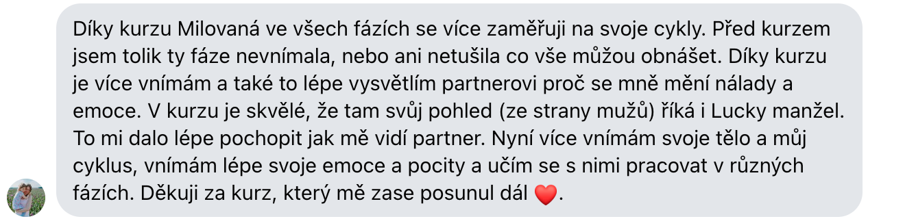 Reference na kurz Milovaná ve všech fázích